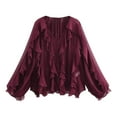thumbnail image 4 of Blouses for Women Dressy Casual Lace Cardigan for Women Womens Cardigan Pregnancy Sweaters Lace Cardigans Summer Open Sweater Women's Fashionable Color Layered Decorative V Neck Long Sleeve Shir Red M, 4 of 4
