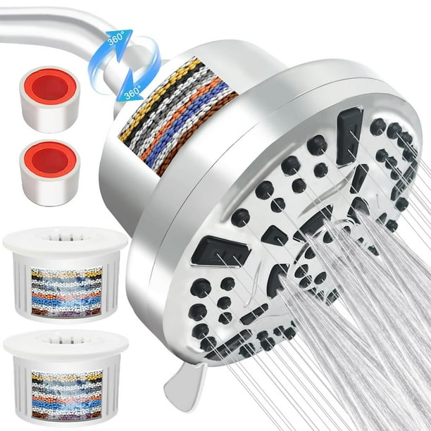 Filtro de Agua para Regadera: Regadera con Filtro para Ducha con 17 Etapas 2 Filtro Reemplazable 8 Modos de Rociado de Agua Ajustables Filtro de Ducha de Alto Rendimient de Alta Presión
