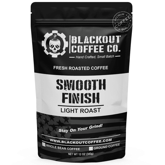 Blackout Coffee, Smooth Finish Light Roast Arabica Beans, Aromatic, Small Batch Fresh Roasted in the USA – 12 oz Bag (Ground)