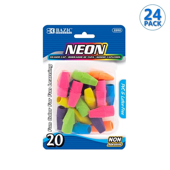 BAZIC Eraser Top, Latex Free Pencil Tops Erasers (20/Pack), 24-Packs