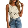 thumbnail image 4 of idosla Women Polka Dot Tank Tops Sleeveless Crew Neck Print Basic Casual Slim Fit T Shirt Y2k Trendy Going Out Top (Khaki, M), 4 of 6