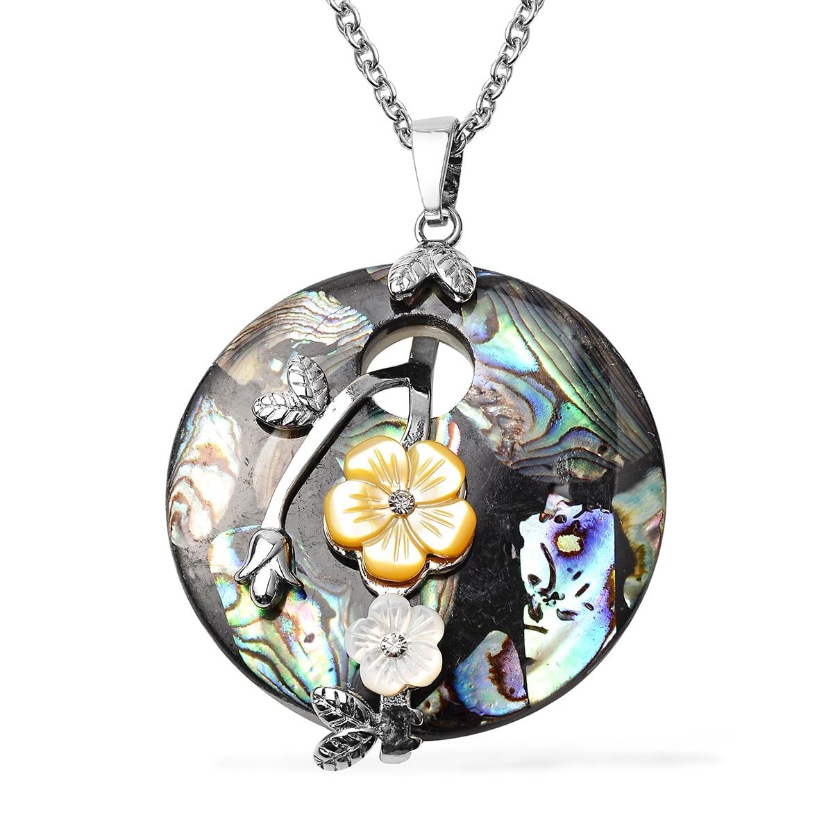 Shop LC Women White Yellow Mother of Pearl Pendant Necklace Size 24 in