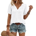 thumbnail image 2 of Women's Short Sleeve Tops Summer V Neck Tshirts Linen Vintage Casual Tees, White M, 2 of 7