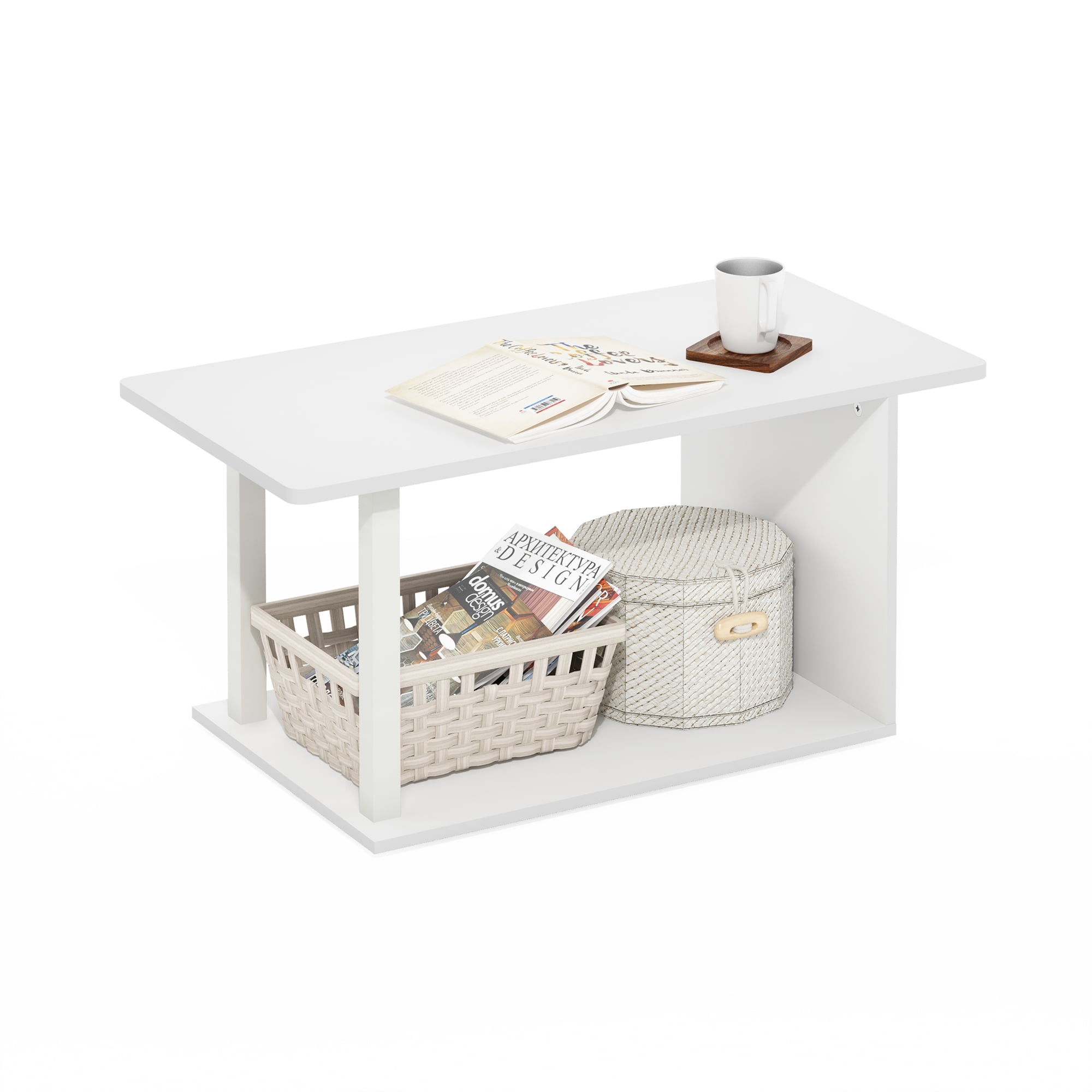 Furinno Basic Home Living Coffee Table, White/White