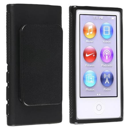 Insten TPU Rubber Gel Soft Skin Case Cover w/ Belt Clip Black For Apple iPod Nano 7 G 7th