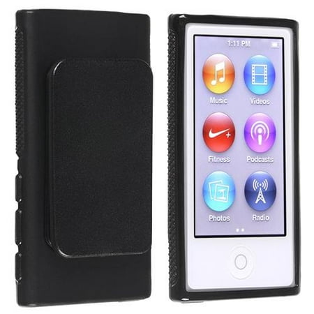 7th Gen Ipod Nano Clip Insten TPU Rubber Gel Soft Skin Case Cover w/ Belt Clip Black For Apple iPod Nano 7 G 7th Gen ()