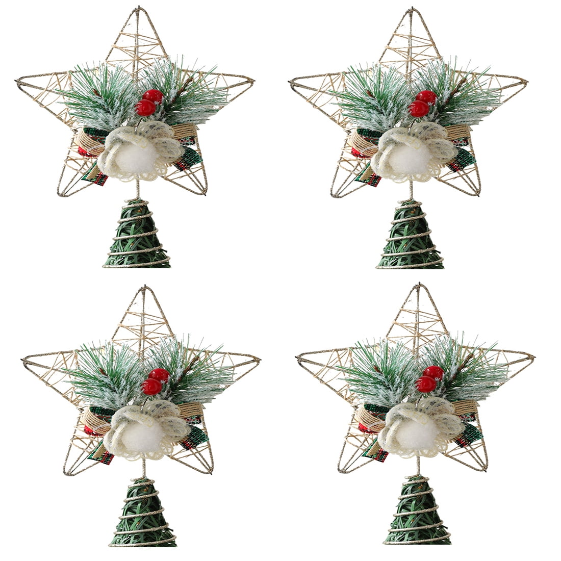 Christmas Tree Topper Golden Star Pattern 3D Hollow Glitter Lighted Gold Snow Tree Topper for