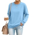 thumbnail image 2 of Crewneck Sweatshirts for Women Long Sleeve Solid Color Loose Pullover Casual Daily Fall Winter Tops Light Blue 3XL, 2 of 7