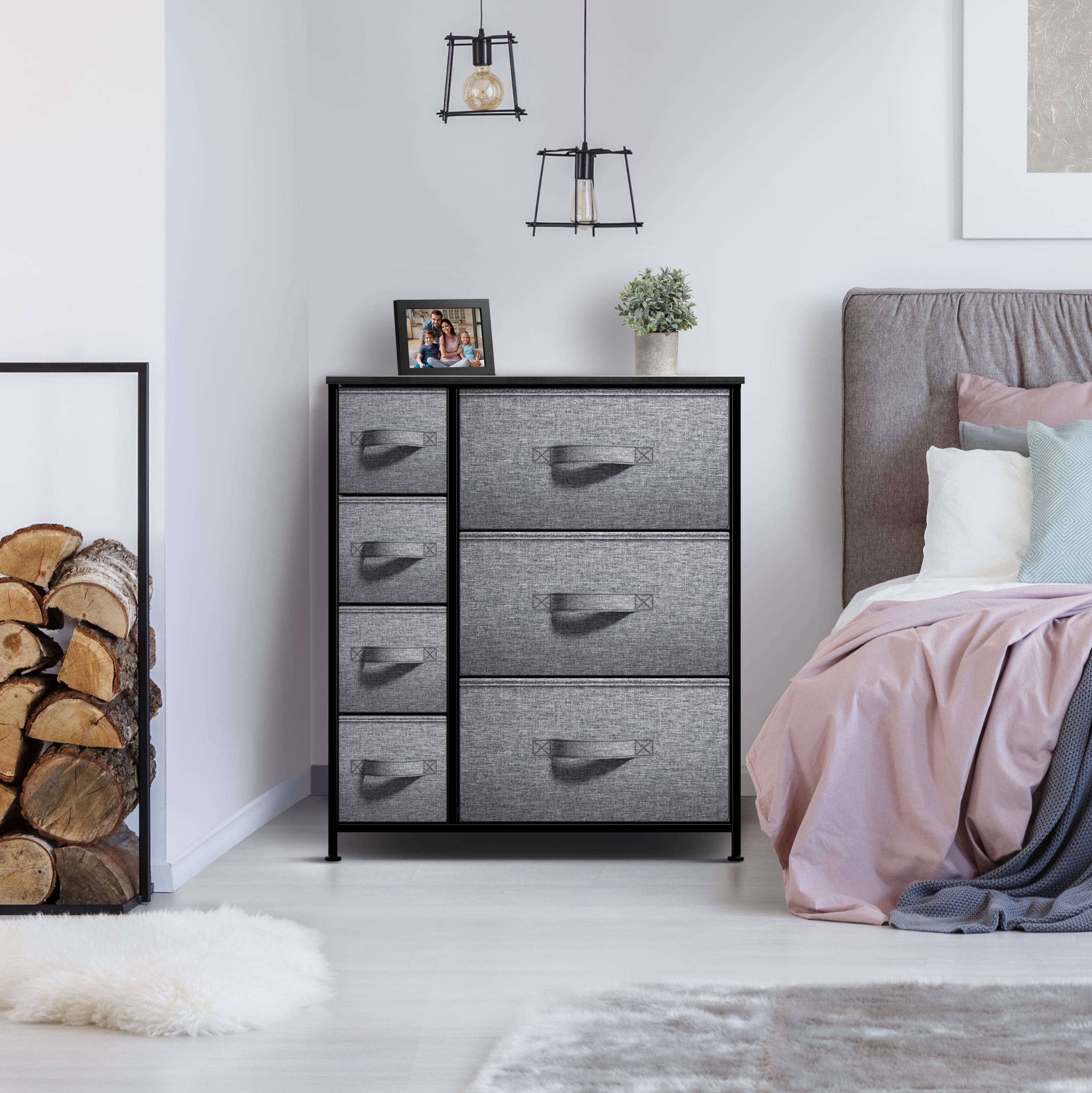 Sorbus 7 Drawer Dresser Storage Chest for Kids Bedroom with Fabric Bins Black