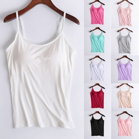 CFLVAEK Tank Top with Built in Bra for Women Modal Padded Crewneck Camisole Wireless Sleeveless Workout Shirts Solid Color Casual Summer Going Out Cami Tops Mint Green XL