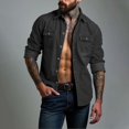 thumbnail image 2 of Men’s Long Sleeve Lapel Solid Color Denim Shirt Jacket Casual Spring Autumn Top, 2 of 8