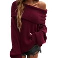 thumbnail image 3 of Women'S Off the Shoulder Sweater Oversized Batwing Sleeve Loose Pullover Sweaters Tops Wine Red M, 3 of 9