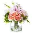 thumbnail image 2 of Enova Home Artificial Flowers Mixed Silk Pink Roses and Lily Fake Flowers Arrangement in Cylinder Glass Vase with Faux Water for Home Office Wedding Decoration, 2 of 4