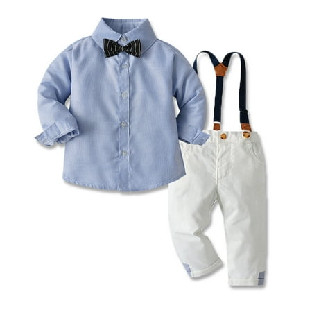 

Dadaria Onesies for Baby 70-130 Newborn Clothes Autumn Winter Boys Long Sleeve Suspender Trousers Set Boys Sling Gentleman Clothes Formal Dress Suit Light blue 12-18 Months Baby