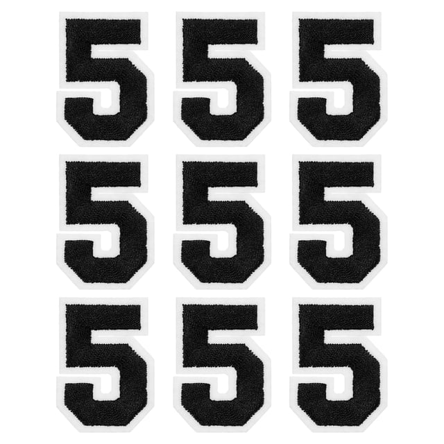 Parche bordado de número Uxcell de 2" número 5 (negro, paquete de 9)