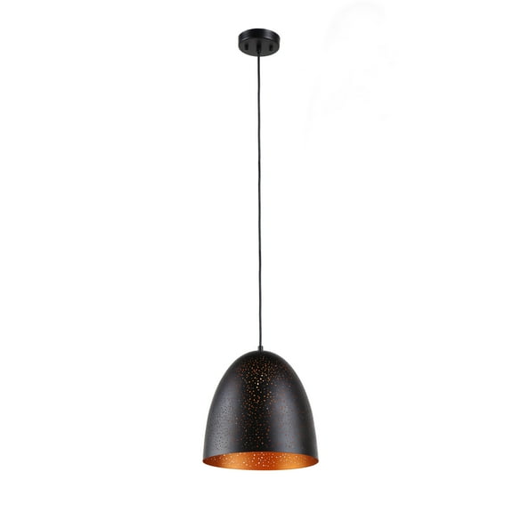 RADIANCE Goods Farmhouse 1 Light Textured Black & Gold Mini Ceiling Pendant 12" Wide