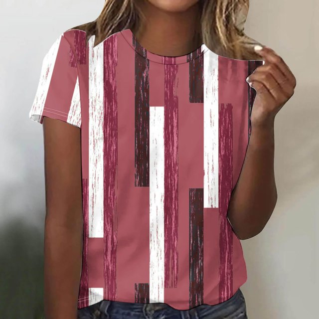 Fiudx Ropa de Mujer Top de Manga Corta con Cuello Redondo y Estampado Informal para Mujer