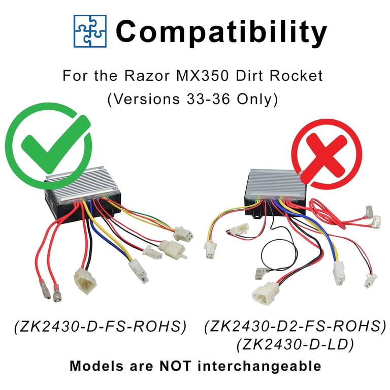 AlveyTech 24V Control Module, 30A, 7-Connector Kit for Razor MX350