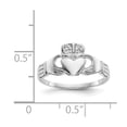 thumbnail image 3 of 14K White Gold Ring Band Themed Polished Claddagh, Size 9, 3 of 5