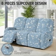thumbnail image 3 of ZIATUBLES 8 PCS Recliner Sofa Covers Stretch Reclining Couch Covers for 3 Cushion Recliner Chair Slipcovers Furniture Protector Soft Washable Living Room Decor Accessories, Floral Blue, 3 of 9