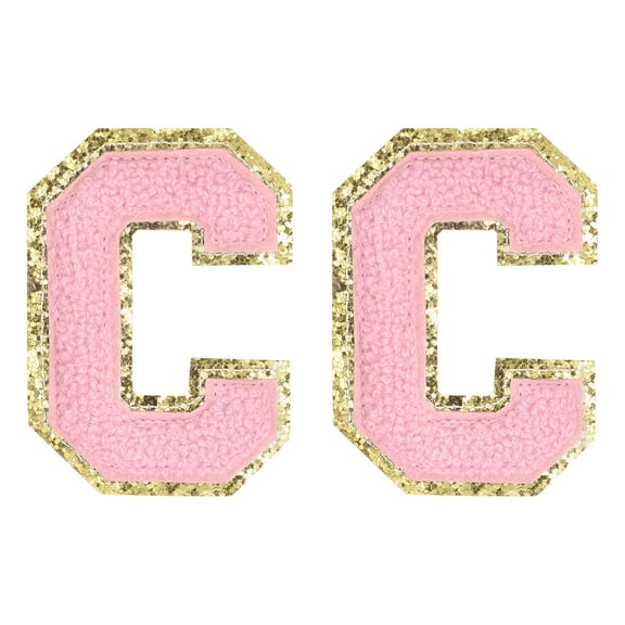 Uxcell Chenille Letter Patches 2.2" Self Adhesive Letter C Stick on Embroidered Patch for Clothing Repair (Pink, Pack of 2)