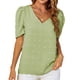 thumbnail image 1 of Top de manga corta abombada para mujer, camiseta informal holgada con cuello en V de jacquard para uso en verano, verde L, 1 of 3