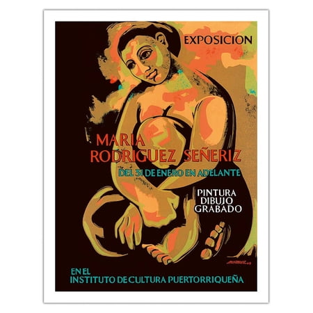 Exhibition of Puerto Rican Artist Maria Rodriguez Señeriz - Vintage Advertising Poster by Antonio Martorell c.1964 - Fine Art Matte Paper Print (Unframed) 20x26in