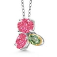 thumbnail image 2 of Gem Stone King 925 Silver and 10K Yellow Gold Fancy Pink Zirconia and Green Sapphire Pendant Necklace for Women (2.52 Cttw, Oval 8X6MM, 7X5MM and 6X4MM, Gemstone, with 18 inch Chain), 2 of 4