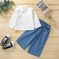 thumbnail image 5 of Summer Kids Girls White Shirt and Denim Pants 2Pcs Clothing Outfits Toddler Girls Beach Casual Sets 1 to 6 Years, 5 of 6