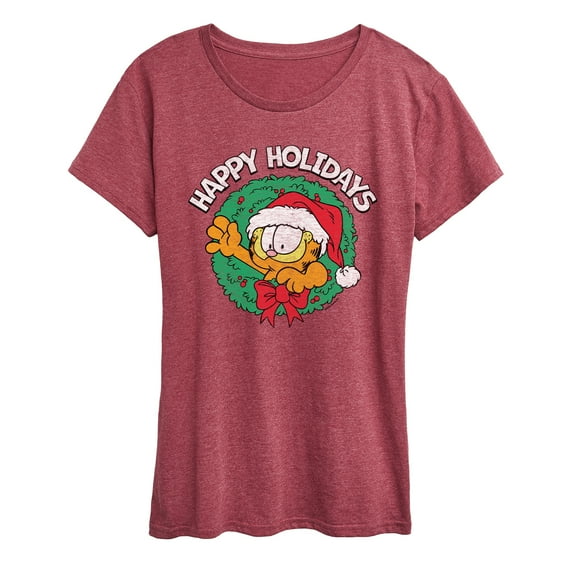 Garfield - Happy Holidays Wreath - Women's Short Sleeve Graphic T-Shirt