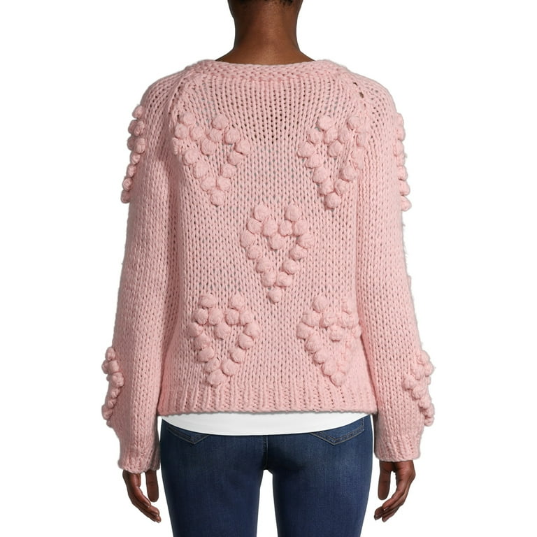 Dreamers by Debut Women s Heart Pom Pom Cardigan Sweater Walmart