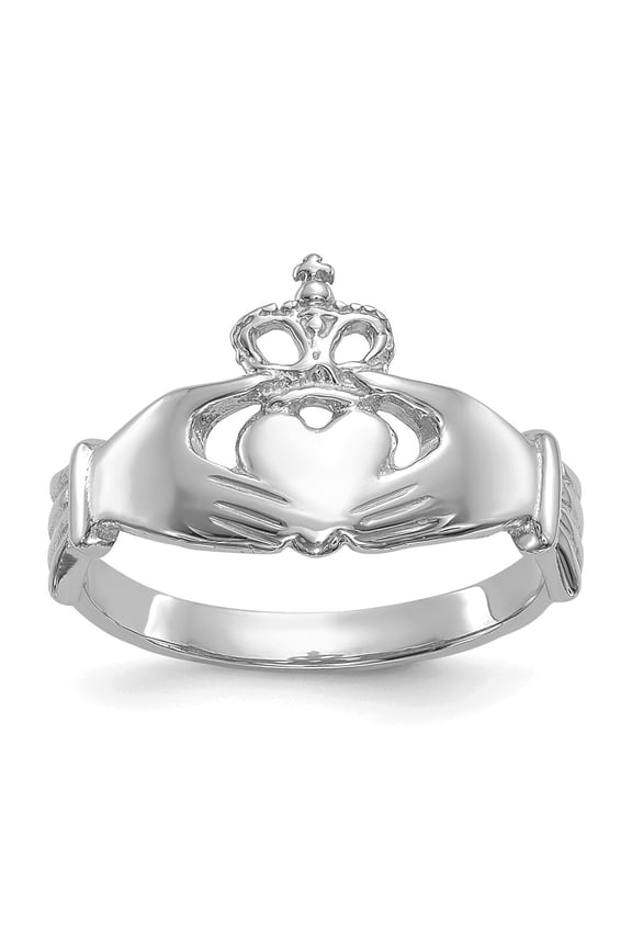 Real 14kt White Gold Polished Claddagh Ring Size: 7; for Adults and Teens; for Women and Men