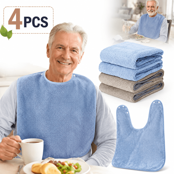 Genreen 4 Pack Adult Bibs for Elderly, Adult Bibs for Men and Women, ,Large Towel bibs for Special Needs Adults