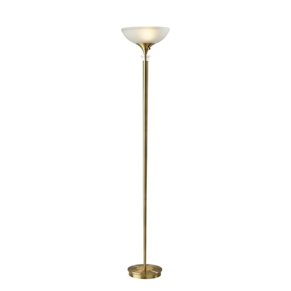 Adesso Metropolis 71" 2-Light Mid-Century Dimmable Antique Brass Torchiere Lamp