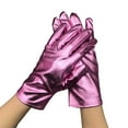 thumbnail image 2 of Short Metallic Gloves, Shiny Opera Cosplay Gloves for Adults, Stretchy PU Coated Gloves for Role Play Costume, Party Accessories for Halloween Christmas Stage Performance - Pink, 2 of 3