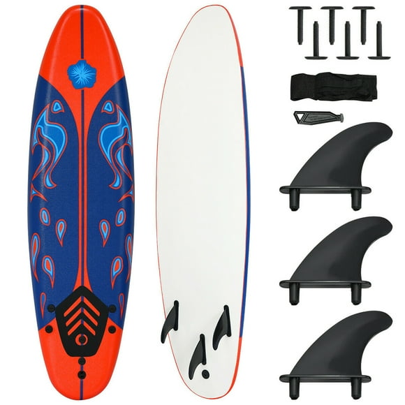 Costway 6' Surfboard Foamie Body Surfing Board W/3 Fins & Leash for Kids Adults