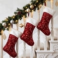 thumbnail image 3 of MKOSPLRT Sequin Christmas Stocking, Red Sequined Xmas Stocking with Faux Fur Trim and Hanging Cord, Holiday Gift Bag for Fireplace Mantel, Tree and Home Decor, 3 of 8