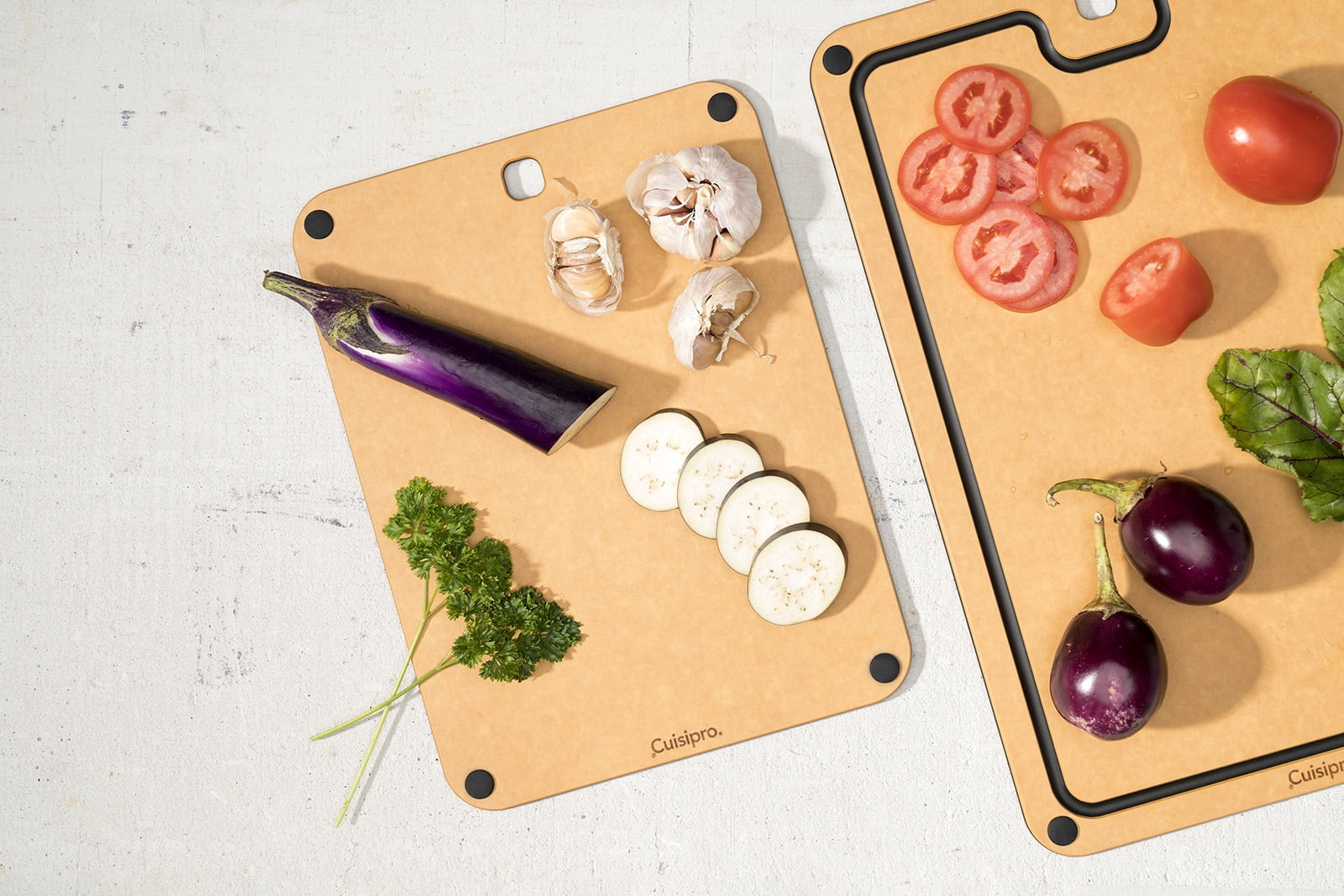 Cuisipro Fibre Wood Cutting Board with Silicone Feet, 16 x 11 Inch, Natural/Slate