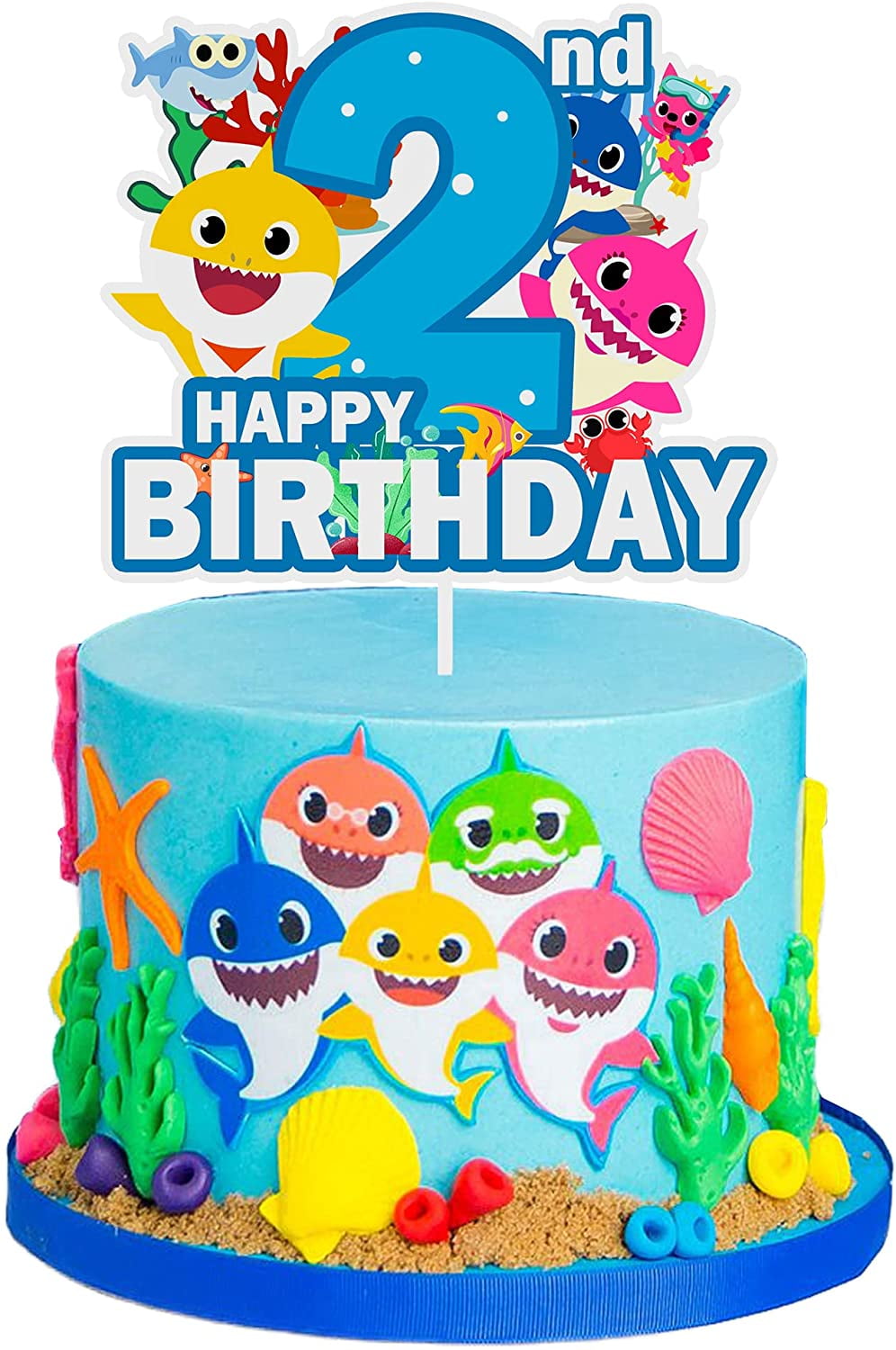 Shark 2nd Birthday Cake Topper Shark Themed Birthday Cake Topper For Baby Second Birthday Baby Little Shark Cake Topper For Kids Boy Girl 2nd Birthday Party Cake Decorations Walmart Com