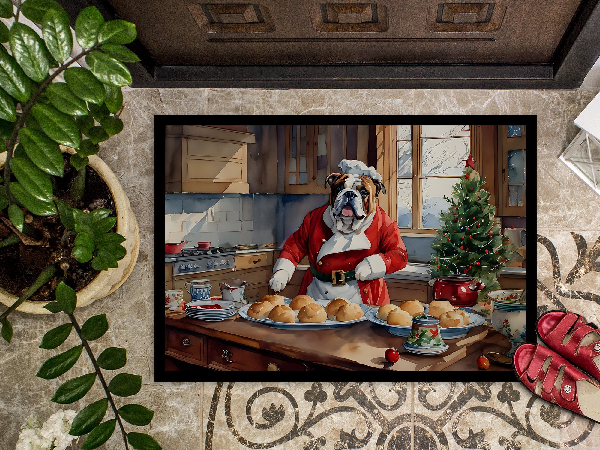 Carolines Treasures DAC3785MAT 18 x 27 in.  English Bulldog Christmas Cookies Doormat