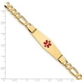 thumbnail image 3 of Real 14kt Yellow Gold Medical Soft Diamond Shape Red Enamel Flat Figaro Link ID Chain Bracelet; for Adults and Teens, 3 of 3