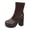 Brown, variant on Chunky High Heel Platform Mid Calf Boots for Ladies Faux Leather Stretchy Fall Boots with Side Zipper