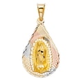 thumbnail image 2 of 14K Tri Color Gold Diamond Cut Our Lady of Guadalupe Stamp Charm Pendant with 2.3mm Figaro 3+1 Chain Necklace - 22", 2 of 6