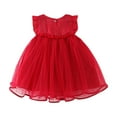 thumbnail image 4 of HOMADLES Summer Dress for Girls Crewneck Sleeveless Solid Bow Mesh Crewneck Stretch Casual Princess Dress Red 12 Months, 4 of 9