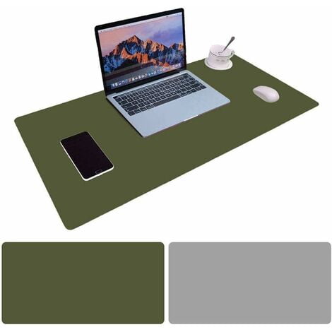 Alfombrilla para ratón de oficina, alfombrilla de oficina de cuero 900 x 400 x 2 mm, con alfombrilla para juegos y oficina de doble cara - verde oscuro+gris