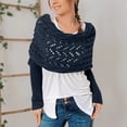 thumbnail image 3 of Knitted Cable Wrap Shawl with Sleeves, Multifunctional Scarf Navy, 3 of 5