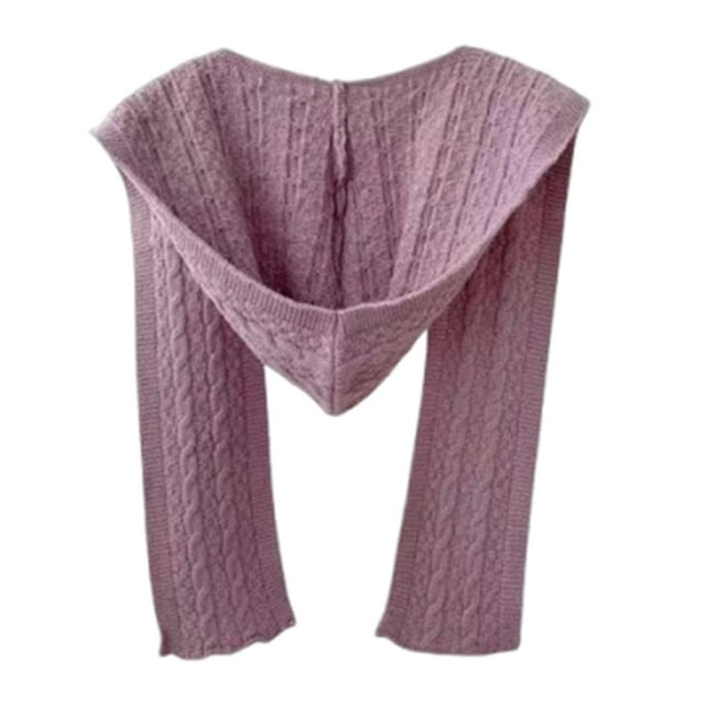 Bufanda con capucha, suave capa de punto, para esquiar y citas en invierno. violeta