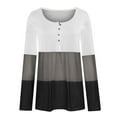 thumbnail image 4 of Timegard Womens Top Notched V-Neck Button Long Sleeve Color Block Tee Shirts Fall Casual Comfy Tops, 4 of 6