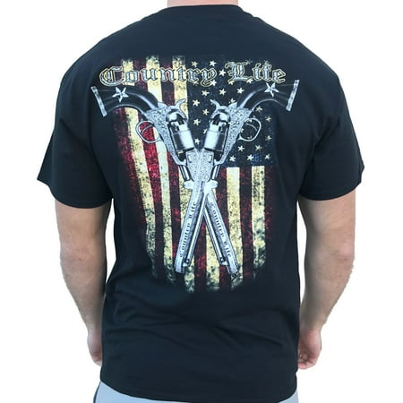 - Country Life American Flag & Pistols Black Short Sleeve Shirt (Medium)