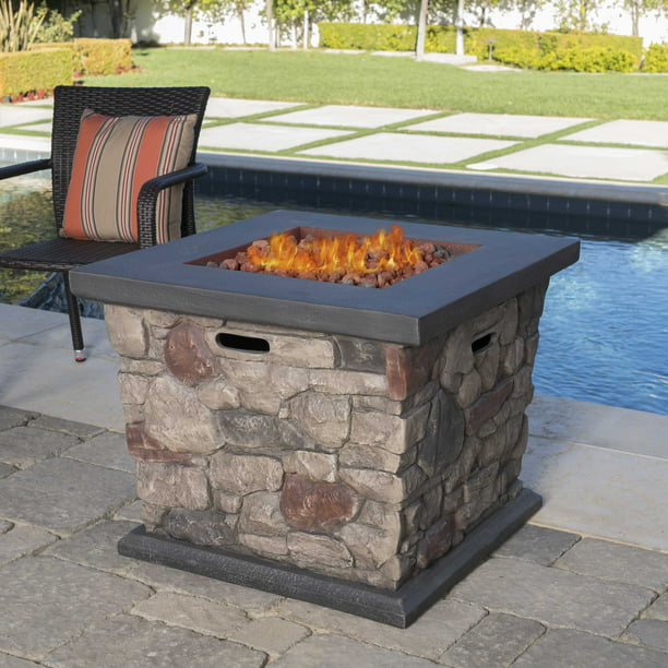 Crawford Outdoor Square Fire Pit 40, Cultured Stone Propane Natural Gas Outdoor Fireplace